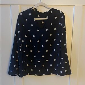 Banana Republic Navy Blue White Polka Dot Blouse Large